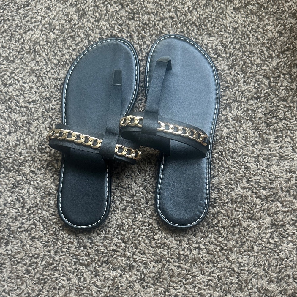Aldo Black Sandals with Gold Accents